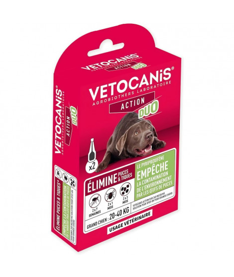 VETOCANIS Pipette Action Duo Spot on - Anti-puces et anti-tiques pour grand chien - Lot de 2 pipettes