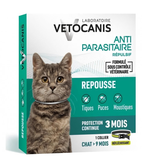 VETOCANIS Collier antiparasitaire réfléchissant chat - Protection 3 mois