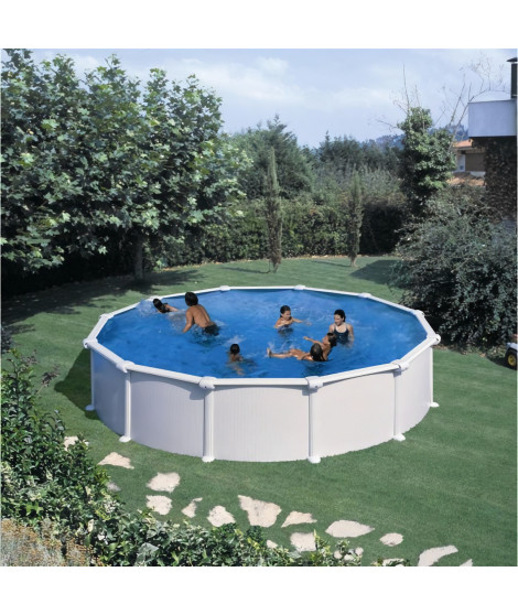 GRE - Kit Piscine hors sol acier ronde blanche Ø370 x 132 cm (Livrée avec filtre a sable et échelle)