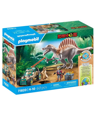 PLAYMOBIL 71820 Spinosaure, chercheur et véhicule a grue pivotante, Dinos, 60 pieces, Des 4 ans