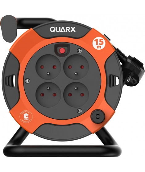 Enrouleur - QUARX - Bricolage - 15m, H05VV-F 3G1,5mm², disjoncteur thermique