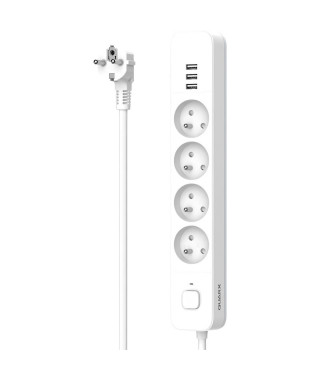 Multiprise - QUARX - 4 prises - Avec 3 ports USB, câble 1,5m
