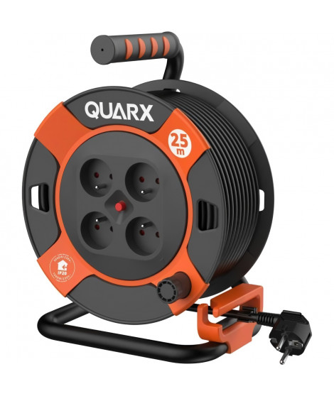 Enrouleur de bricolage - QUARX - 25m - H05VV-F 3G1,5mm² - Disjoncteur thermique - Protection enfants