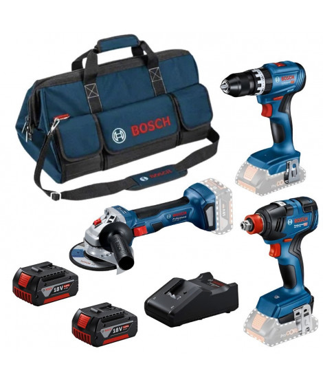 Pack 3 Outils 18V GSB/GDX/GWS -BOSCH - avec 2 batteries 5.5AH - chargeur - sac - 0615990N31