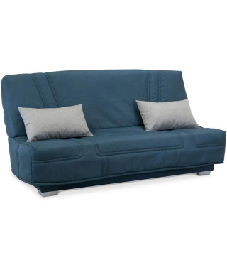 COMFORT BULTEX Banquette clic-clac - 3 places - Tissu bleu + Coussins déco gri