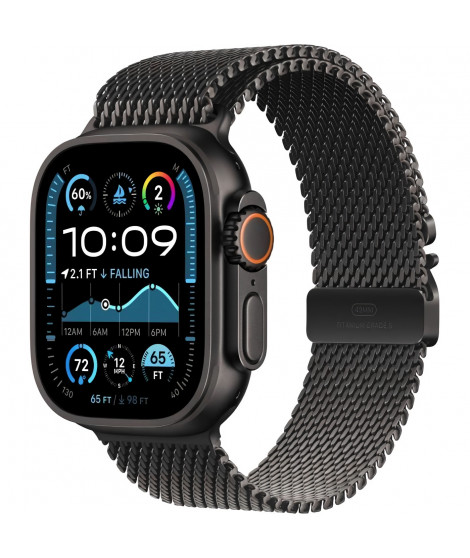 Apple Watch Ultra 2 GPS + Cellular - 49mm - Boîtier Black Titanium - Bracelet Black Titanium Milanese Loop - S