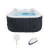 KIT TOUT INCLUS SPA et accessoires : spa gonflable carré 4 places avec 2 appuis tetes, filtre, épuisette, brosse, tapis, couv…
