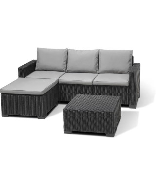 Salon de jardin en résine imitation rotin tressé - Gris graphite - Avec pouf et table basse - KETER - 4 personnes - CALIFORNIA