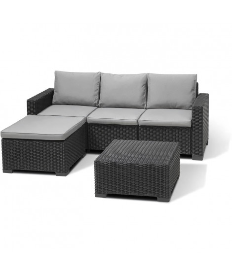 Salon de jardin en résine imitation rotin tressé - Gris graphite - Avec pouf et table basse - KETER - 4 personnes - CALIFORNIA