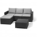 Salon de jardin en résine imitation rotin tressé - Gris graphite - Avec pouf et table basse - KETER - 4 personnes - CALIFORNIA