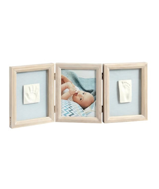 Cadre Photo Bois Double Empreinte Bébé - BABY ART - My Baby Touch - Kit Moulage Inclus - Cadeau Naissance