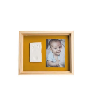 Baby Art Pure Frame - Kit Cadre avec Pâte a Modeler et Cadre Bois Pin Naturel, Rouleau, Panneau Arriere Réversible (Vert/Orange)