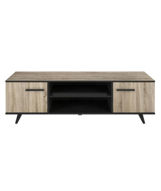 WAYNE Meuble TV - Contemporain - Décor chene brossé et noir mat - L 151,4 cm