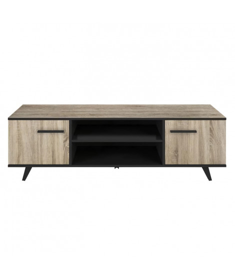 WAYNE Meuble TV - Contemporain - Décor chene brossé et noir mat - L 151,4 cm
