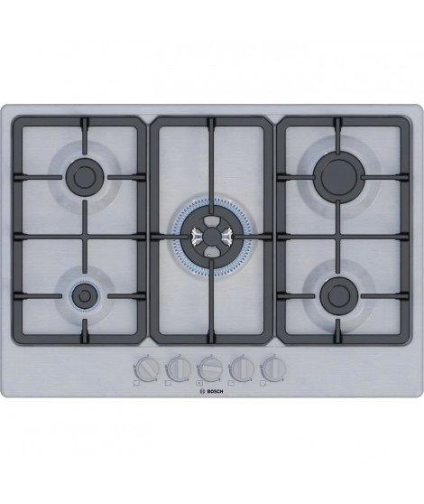 Table de cuisson a gaz - BOSCH Série 4 - 5 foyers - 52 x 75 x 4,5 cm - PGQ7B5K90 - Inox