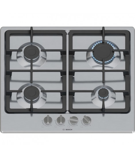 Table de cuisson a gaz - BOSCH Série 4 - 4 foyers - 52 x 58,2 x 4,5 cm - PGP6B5K90 - Inox