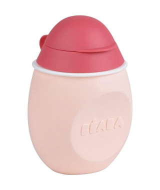 BEABA Gourde bébé/enfant en silicone, BabySqueez' 2 en 1, 2 embouts (1er et 2eme age), 180 ml, Rose