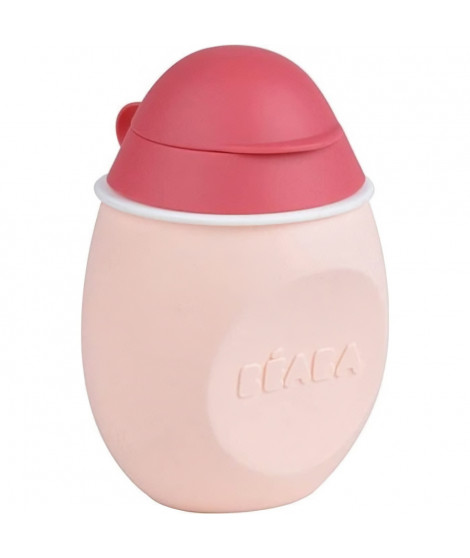 BEABA Gourde bébé/enfant en silicone, BabySqueez' 2 en 1, 2 embouts (1er et 2eme age), 180 ml, Rose