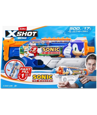 Pistolet a eau - ZURU - X-SHOT Skins Sonic Hyperload - Vitesse Sonic - Remplissage en 1 seconde - Portée 10 m - Réservoir 500 ml