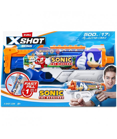 Pistolet a eau - ZURU - X-SHOT Skins Sonic Hyperload - Vitesse Sonic - Remplissage en 1 seconde - Portée 10 m - Réservoir 500 ml