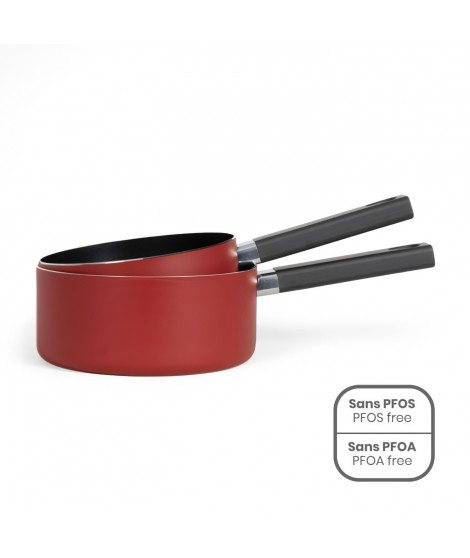 Set de 2 casseroles - LIVOO - MEP154R - Antiadhésif sans PFOA ni PFOS - Manche silicone - Tous feux dont induction