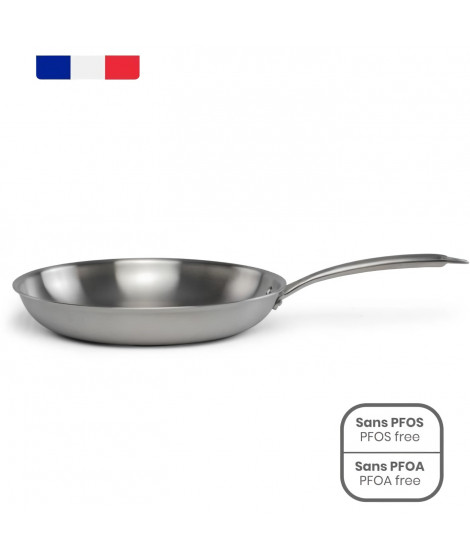 Brigade - Poele en acier inoxydable 28 cm - LIVOO - MEP159 - Acier inoxydable Triply - Tous feux dont induction - Made in France