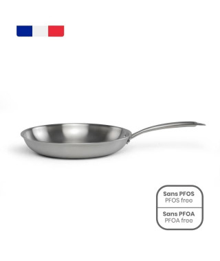 Brigade - Poele en acier inoxydable 24 cm - LIVOO - MEP158 - Acier inoxydable Triply - Tous feux dont induction - Made in France
