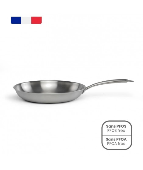 Brigade - Poele en acier inoxydable 24 cm - LIVOO - MEP158 - Acier inoxydable Triply - Tous feux dont induction - Made in France