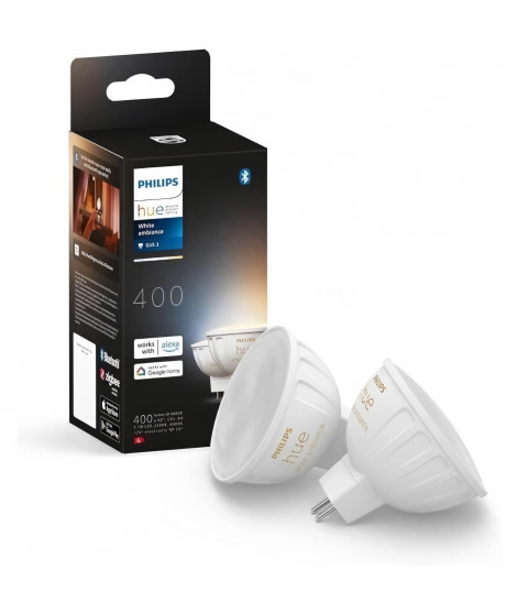 Ampoule connectée - PHILIPS HUE - MR16 - Lumiere blanche - Compatible bluetooth - Lot de 2 - Fonctionne avec App et voix