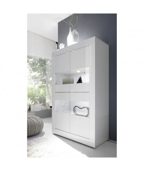 Vitrine - BASICO - 4 portes - Blanc laqué brillant - 101 x 42 x 161 cm