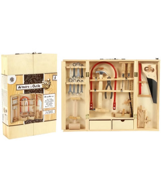 Armoire a outils en bois avec de vrais outils - PLANETE BOIS - FSC - 25 pieces - Montessori - Des 8 ans