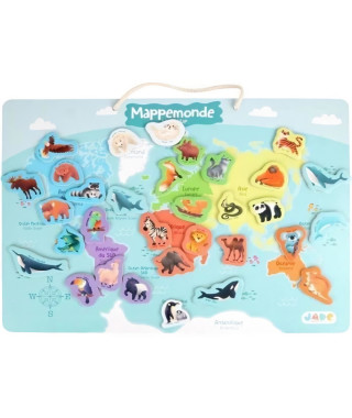 Plateau magnétique des continents - Jeu Éducatif - J.A.D.E - 30 pieces animaux - BOIS FSC - 40x30 cm - Des 3 ans