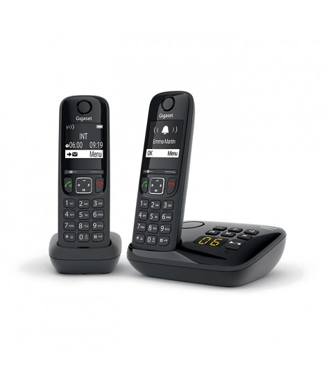 Téléphone Fixe AS690 A Duo Noir - GIGASET - Répondeur 20 min - Mains-libres performant - Affichage ultra-lisible
