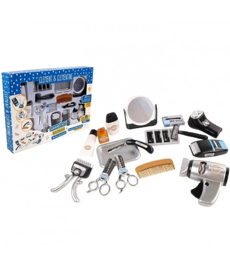 Set coiffeur - Jeu d'imitation Barbier - CLEMENT CLEMENTINE - Tondeuse, seche-cheveux, rasoirs - Des 3 ans