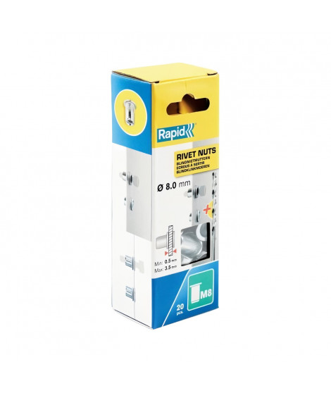 Ecrous a sertir pour vis Ø8mm - RAPID - M8 - Boite de 20 + foret