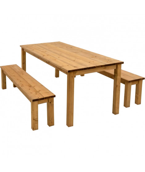Table de jardin avec 2 bancs en bois FSC - L200xl78xH74 cm