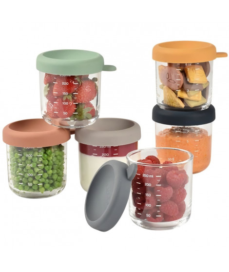 Coffret 6 portions verre - BEABA - 914008 -  250 ml - Sunrise color mix