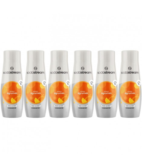 Concentrés SODASTREAM - Lot de 6 concentrés Agrumes sans sucres - Jusqu'a 54L de boissons - 440 ml