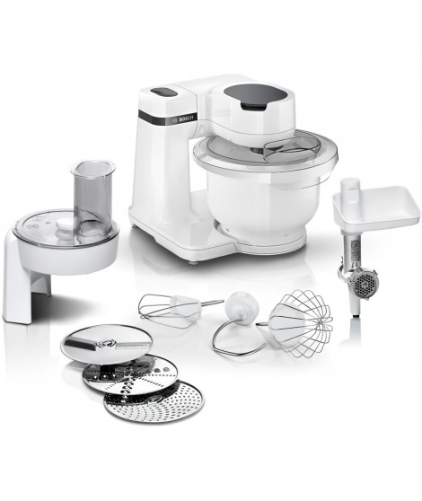 Robot pâtissier BOSCH Serie 2 - 700 W - 4 vitesses - 3,8 L - 3 disques - hachoir a viande - Blanc