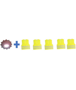 Pack sécurité - HTC EQUIPEMENT - 1 disque d'avertissement lumineux 15 LED + 5 gilets de sécurité adulte XL