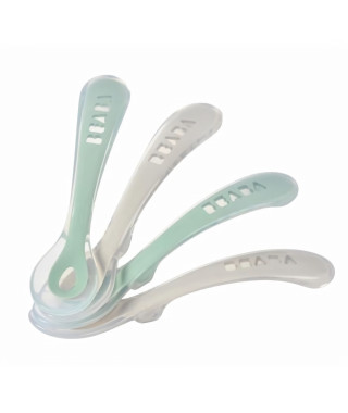 Lot de 4 cuilleres - BEABA - 913555-  2eme âge - Silicone - Velvet grey / Sage green