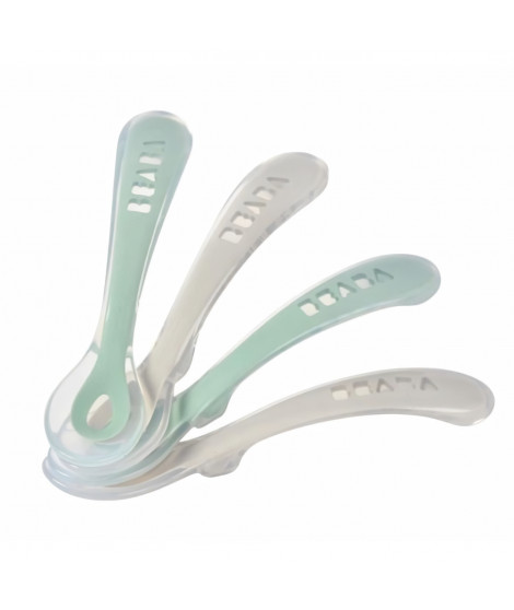 Lot de 4 cuilleres - BEABA - 913555-  2eme âge - Silicone - Velvet grey / Sage green
