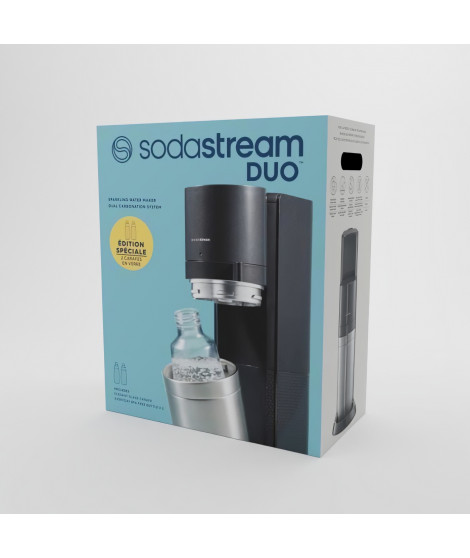 Machine a eau pétillante SODASTREAM - DUO Noire - 2 carafes en verre 1L - 1 recharge de gaz 60L