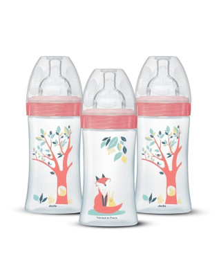 Lot de 3 biberons - DODIE - EB20 - 270 ml - Tétine plate - Rose