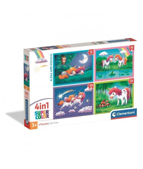 CLEMENTONI - Puzzle 4 en 1 - A Day with Unicorns
