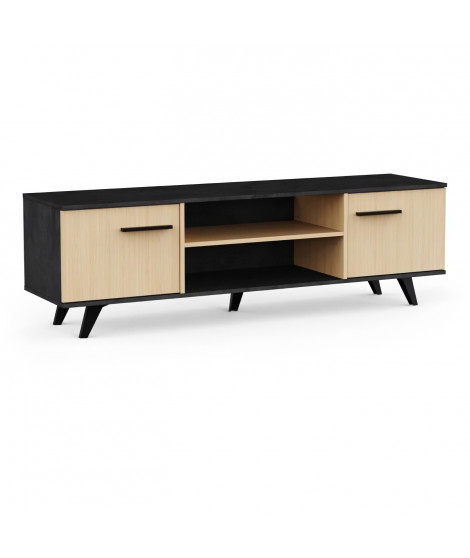 Banc TV - KENT - Chene de fil / Sidewalk - 2 portes ouvrantes - 2 niches - 151,4 x 39,3 x 46,2 cm - DEMEYERE