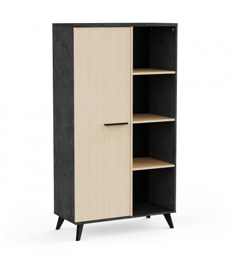 Buffet haut H 153,9 cm - KENT - Chene de fil / Sidewalk - 1 porte - 4 niches - DEMEYERE