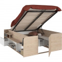 ODYSSEE Lit coffre adulte - 140x190/200 cm - Avec coffre relevable - Décor chene et Blanc - 168,3x66,5x209,5 cm