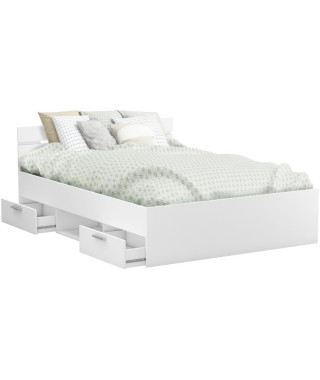 Demeyere Lit adulte MICHIGAN - 160 x 200 cm - Multiples rangements - Blanc