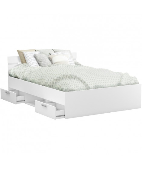 Demeyere Lit adulte MICHIGAN - 160 x 200 cm - Multiples rangements - Blanc